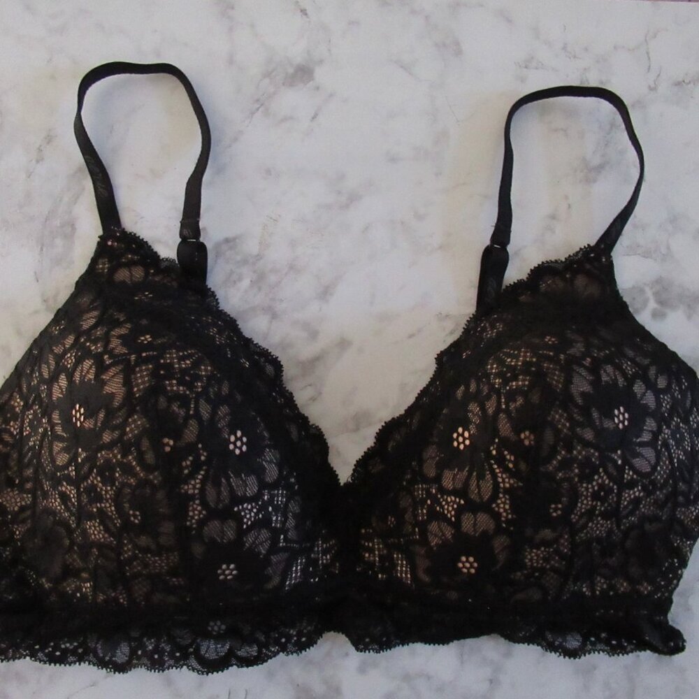 Aerie Bra 36C Black Lace Bralette Wireless Back Closure